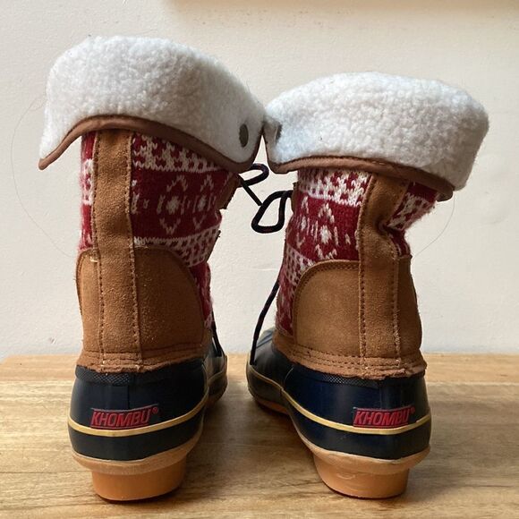 Khombu Maya Cold Weather Duck Boots Red / Navy Size 7M New - Picture 4 of 12